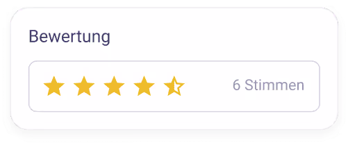 Bewertungs-Widget mit 5,5 von 6 Sternen und 6 Stimmen, beschriftet mit 'Bewertung'