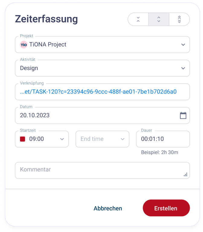 Zeitspur-Modal in Timelog