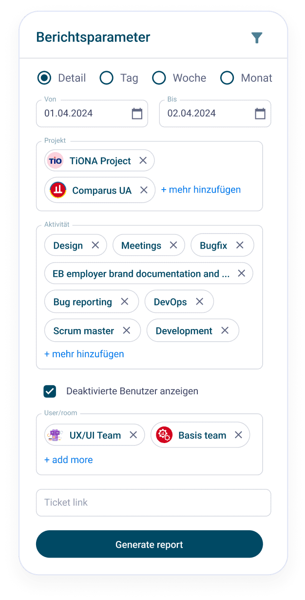 Timelog-Berichtskarte